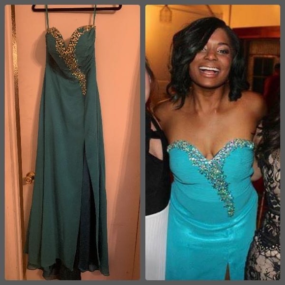 Teal Jeweled Gown - Picture 1 of 1